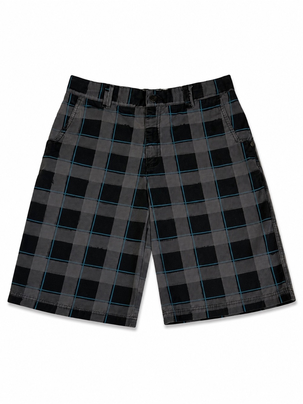 VINTAGE circa 1999 SHAUN WHITE SKATE SHORTS BOYS SIZE 16 BLACK GRAY PLAID